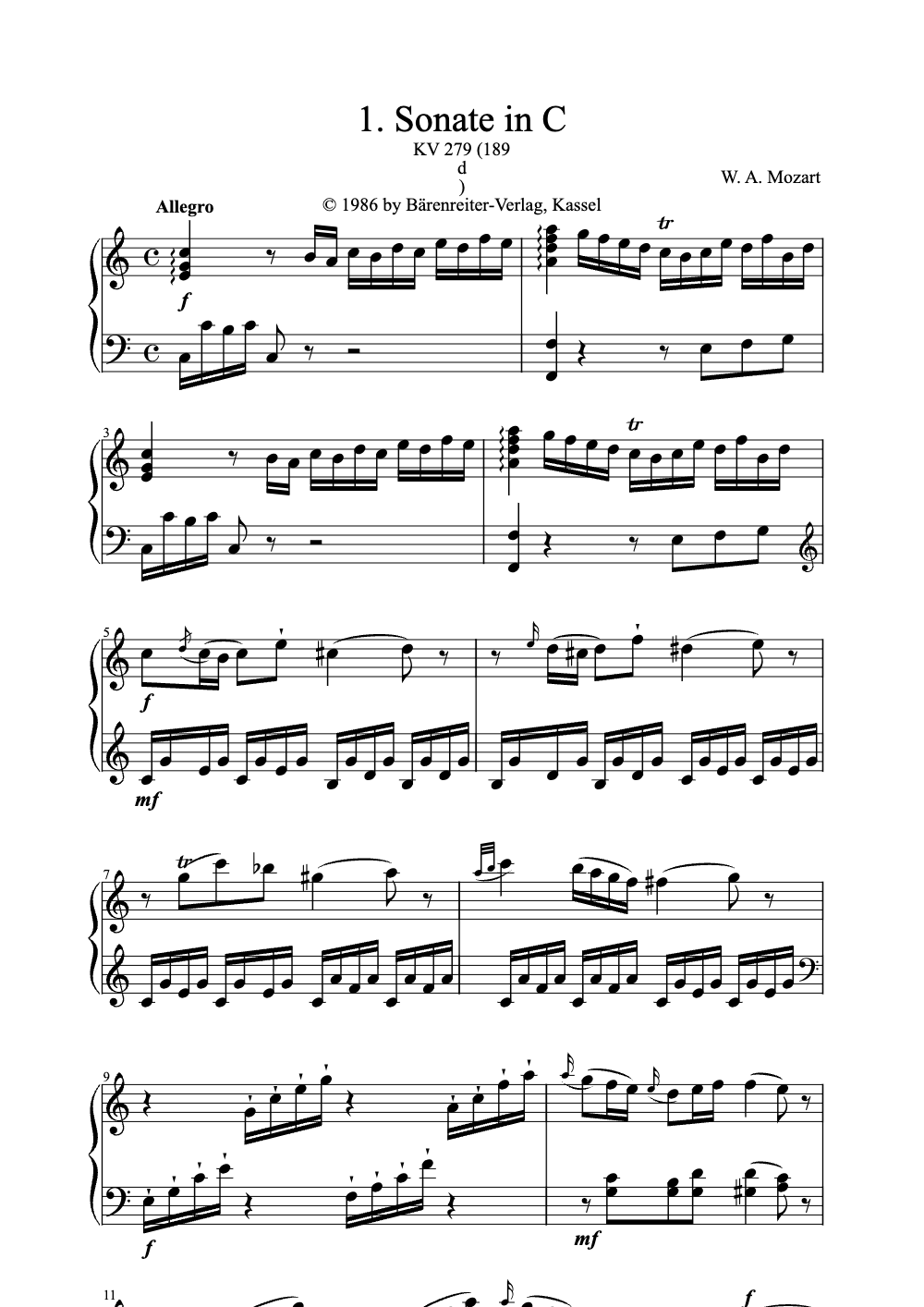 Sheet music preview for Sonata in C