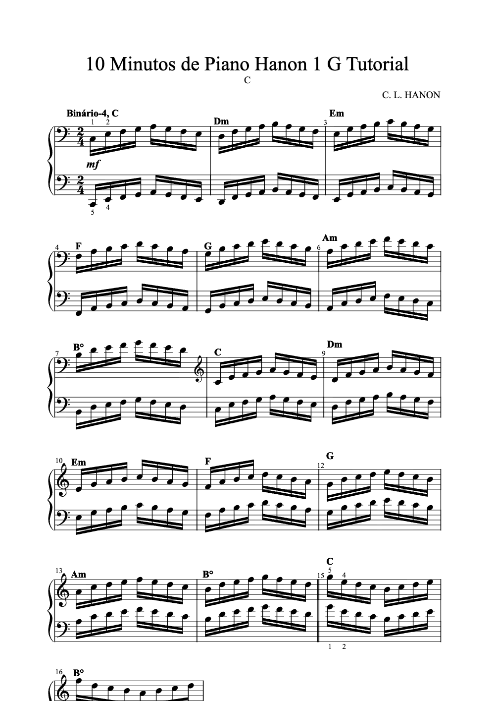 Sheet music preview for 10 Minutos de Piano Hanon 1 G Tutorial
