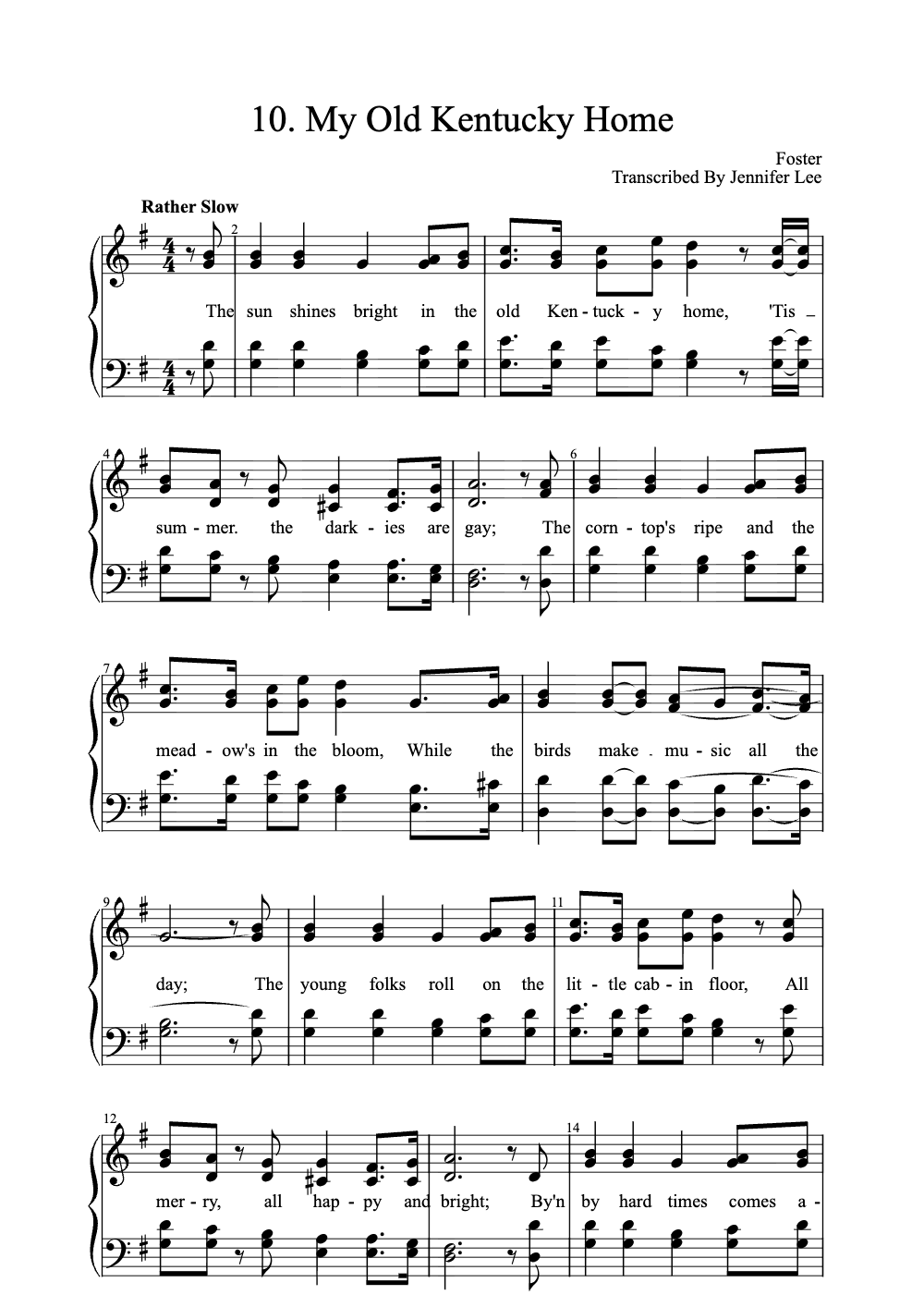 Sheet music preview for My Old Kentucky Home