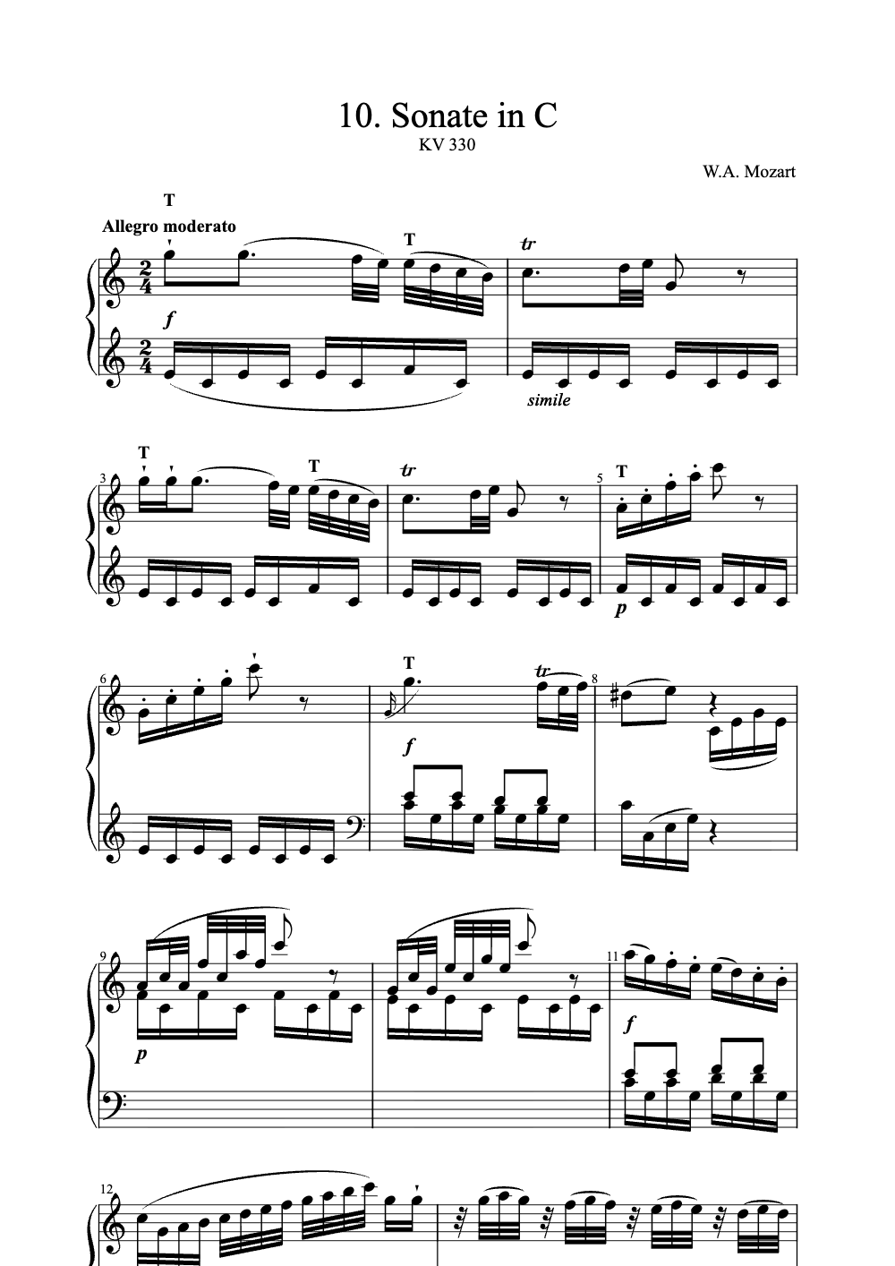 Sheet music preview for Sonata in C