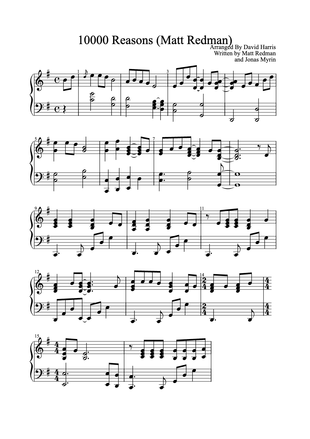 Sheet music preview for 10,000 Reasons