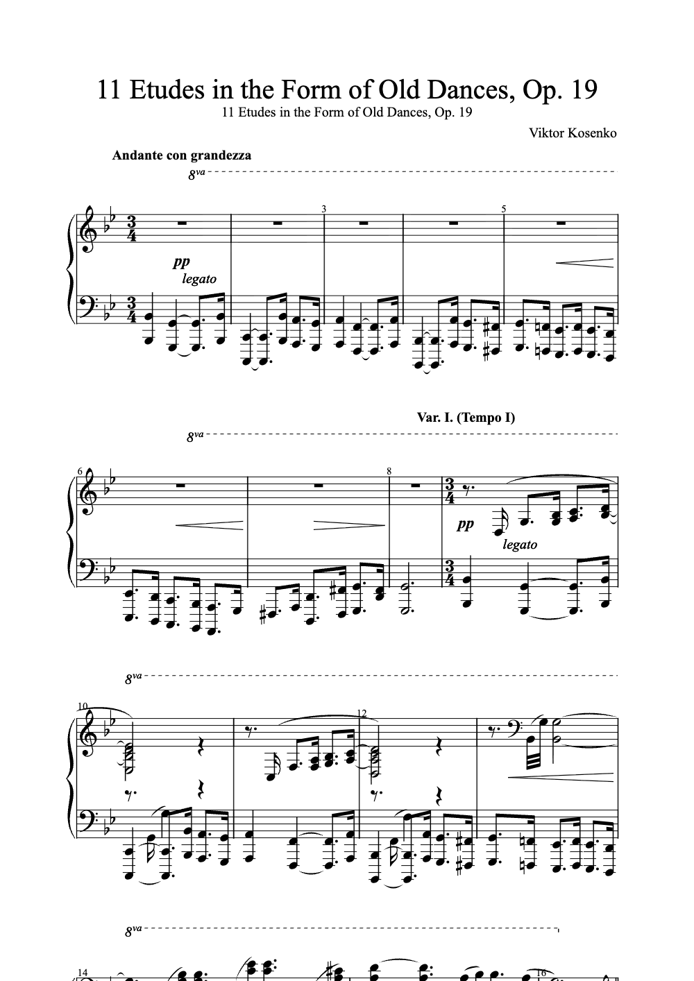 Sheet music preview for 11 Etudes in the Form of Old Dances, Op. 19