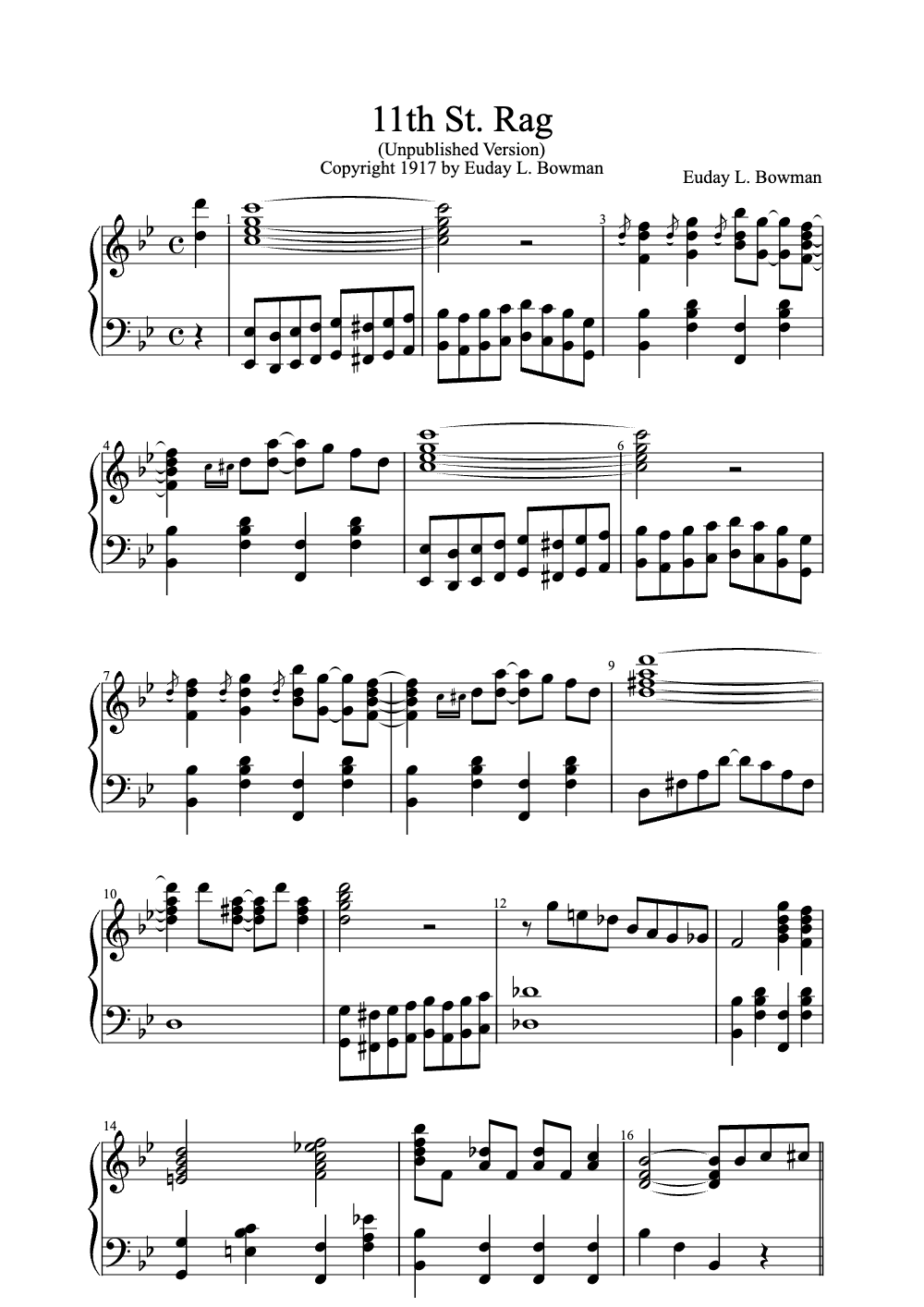 Sheet music preview for 11th St. Rag