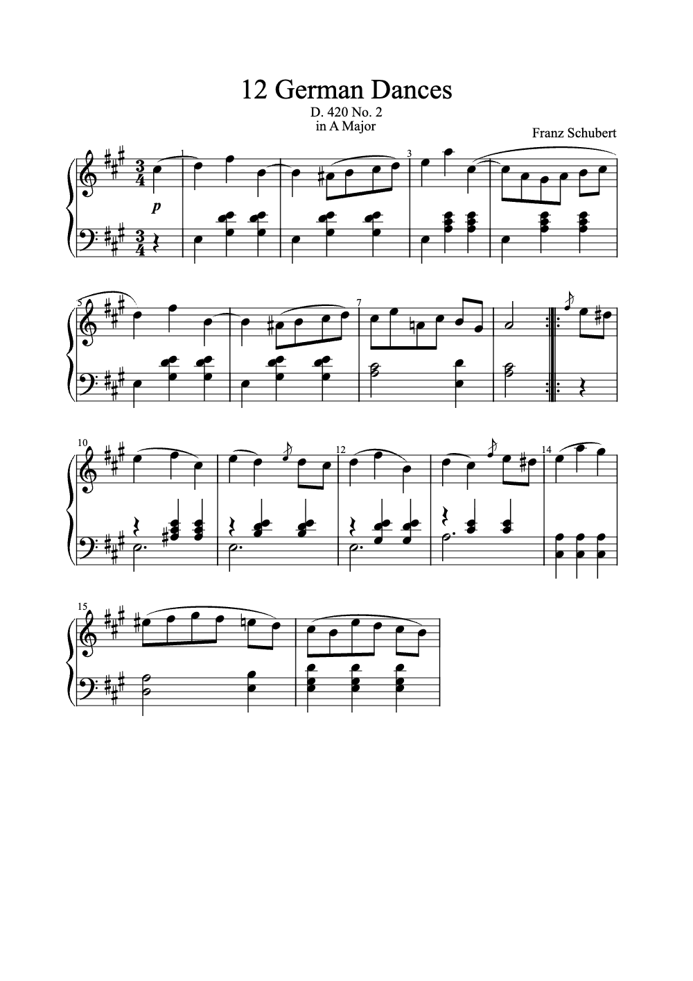 Sheet music preview for 12 German Dances