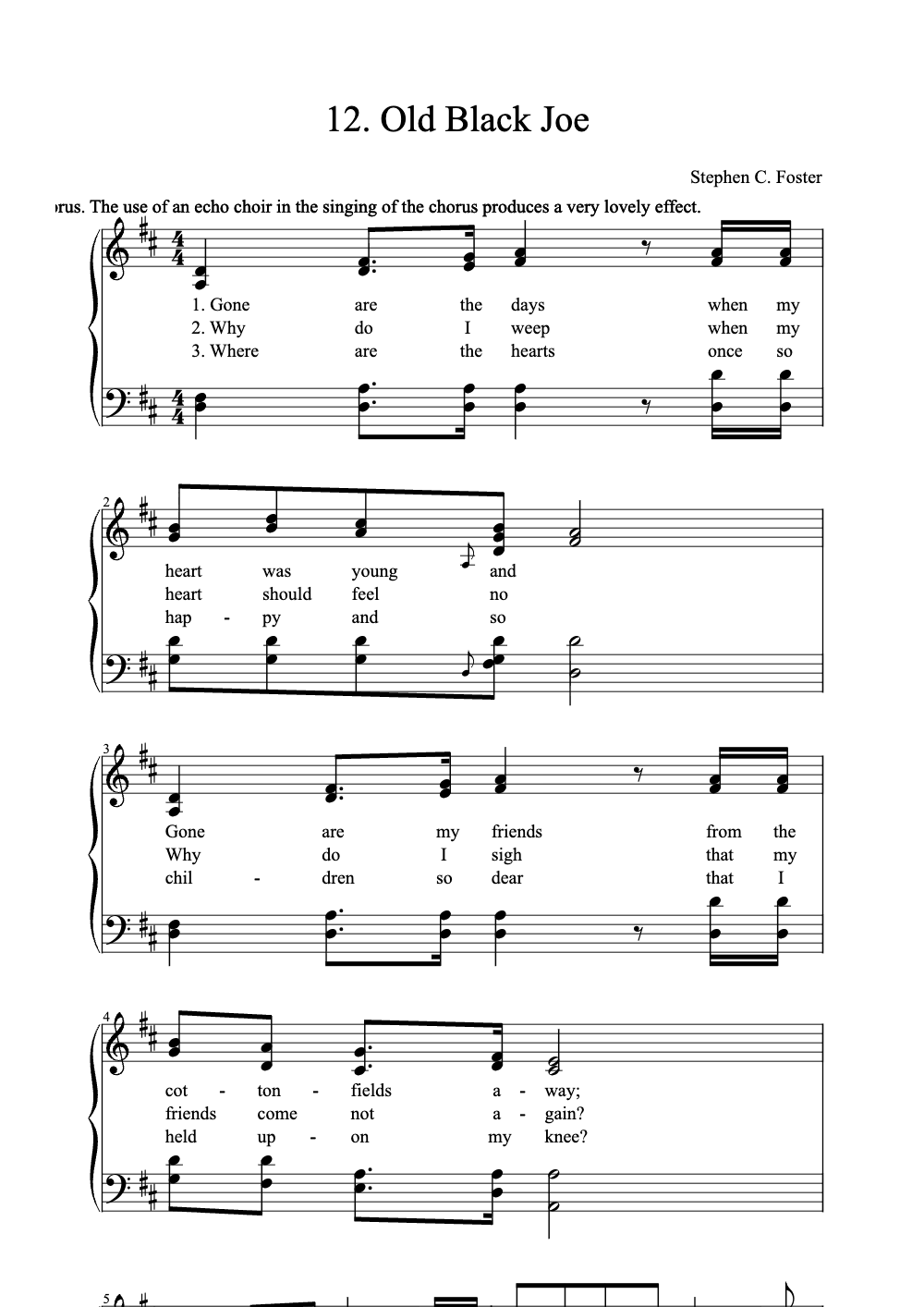 Sheet music preview for Old Black Joe