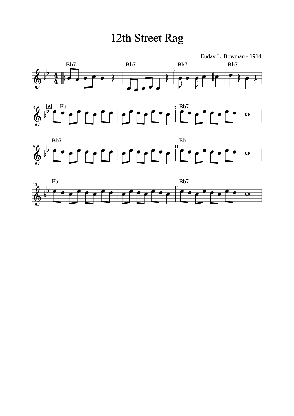 Sheet music preview for 12th Street Rag