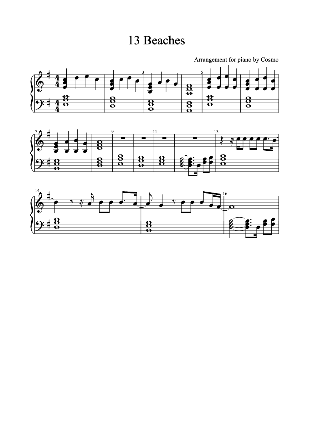 Sheet music preview for 13 Beaches