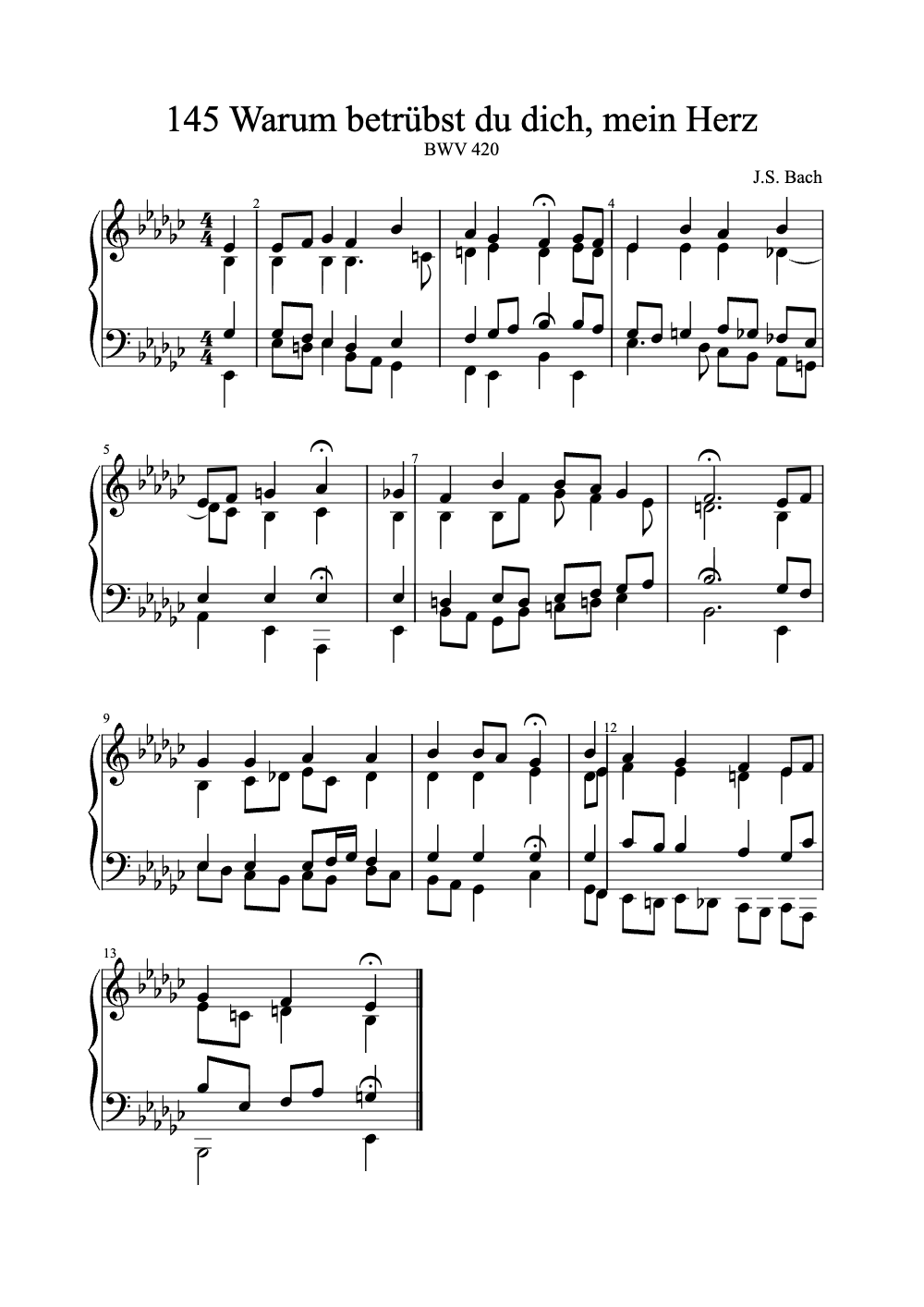 Sheet music preview for Warum betrübst du dich, mein Herz