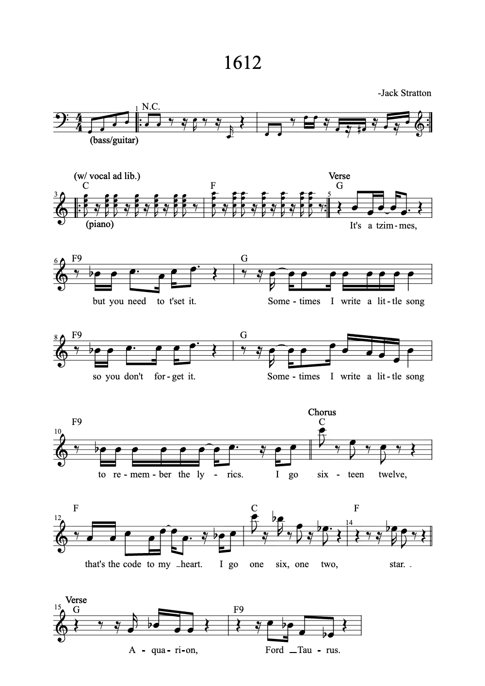Sheet music preview for 1612