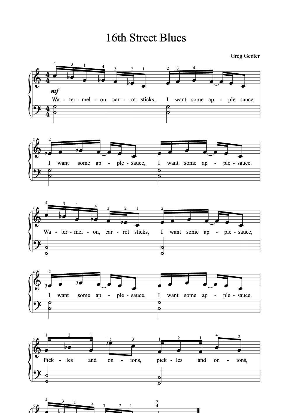 Sheet music preview for 16th Street Blues