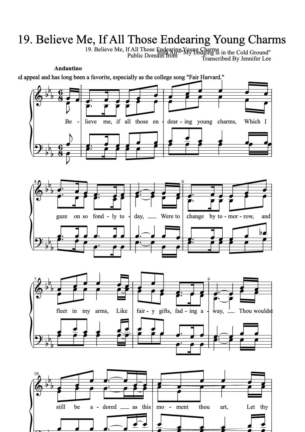 Sheet music preview for Believe Me, If All Those Endearing Young Charms