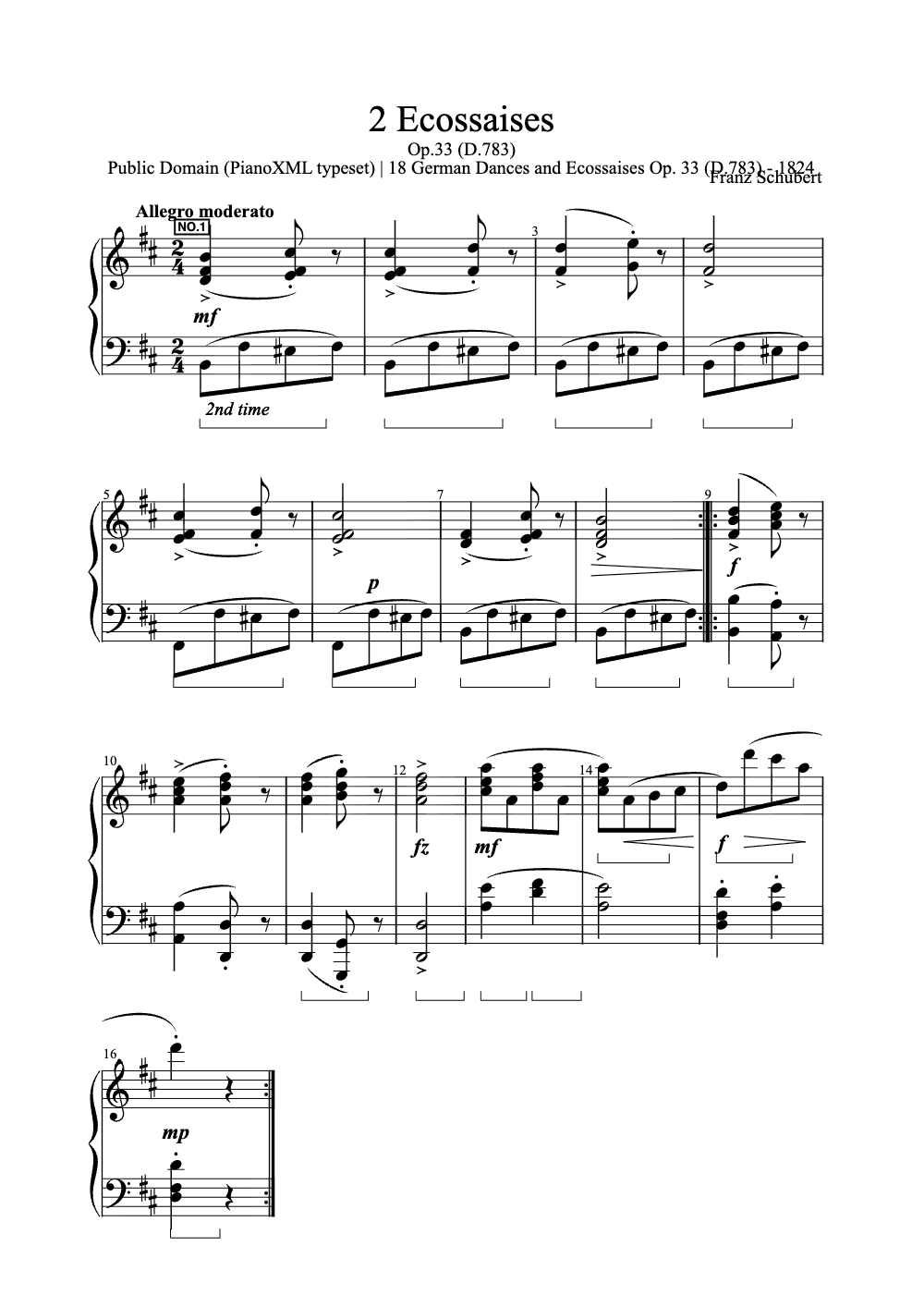 Sheet music preview for Ecossaises