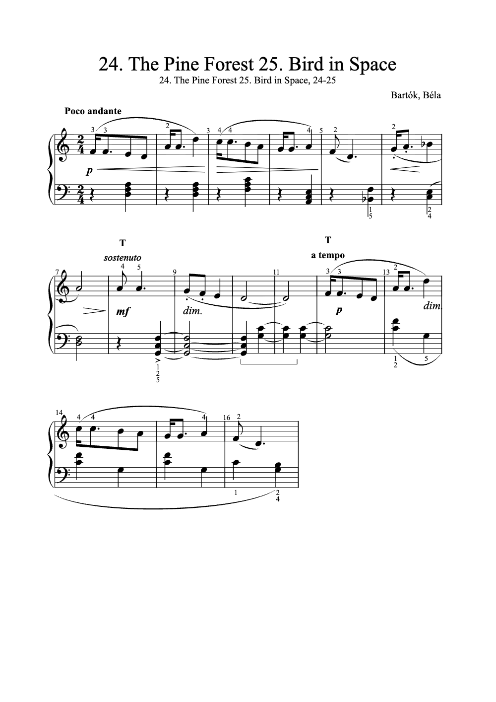 Sheet music preview for The Pine Forest / Bird in Space