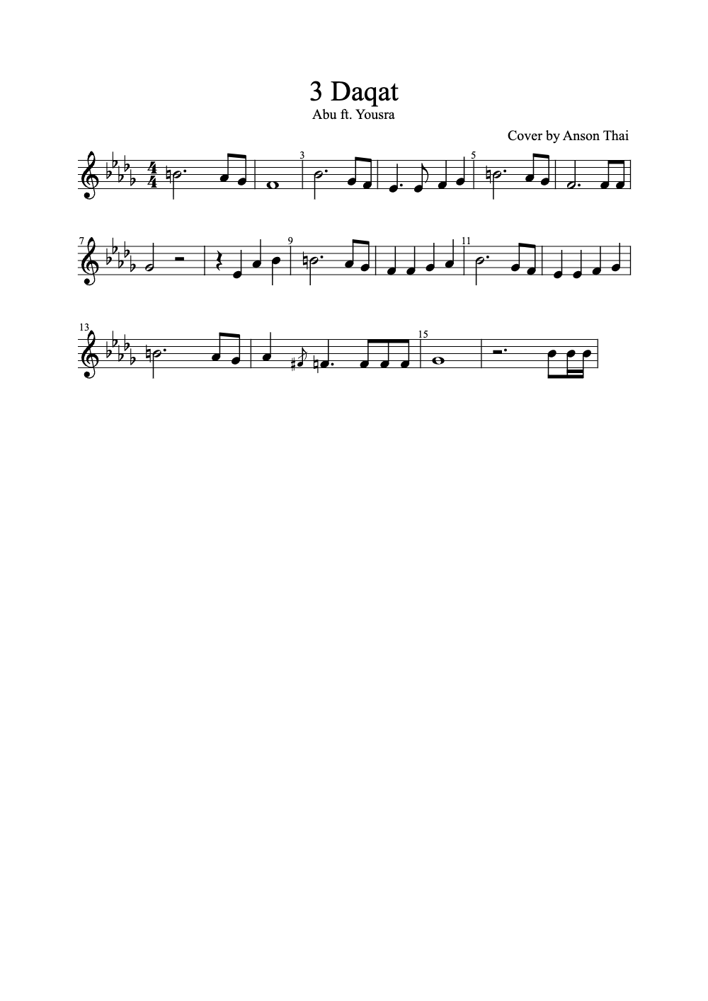 Sheet music preview for 3 Daqat