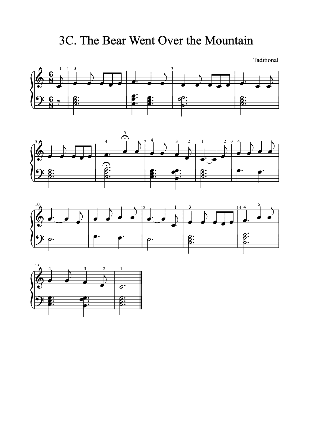 Sheet music preview for The Bear Went Over the Mountain