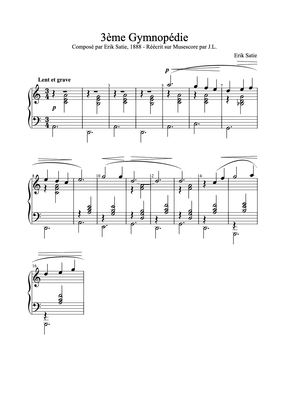 Sheet music preview for 3ème Gymnopédie