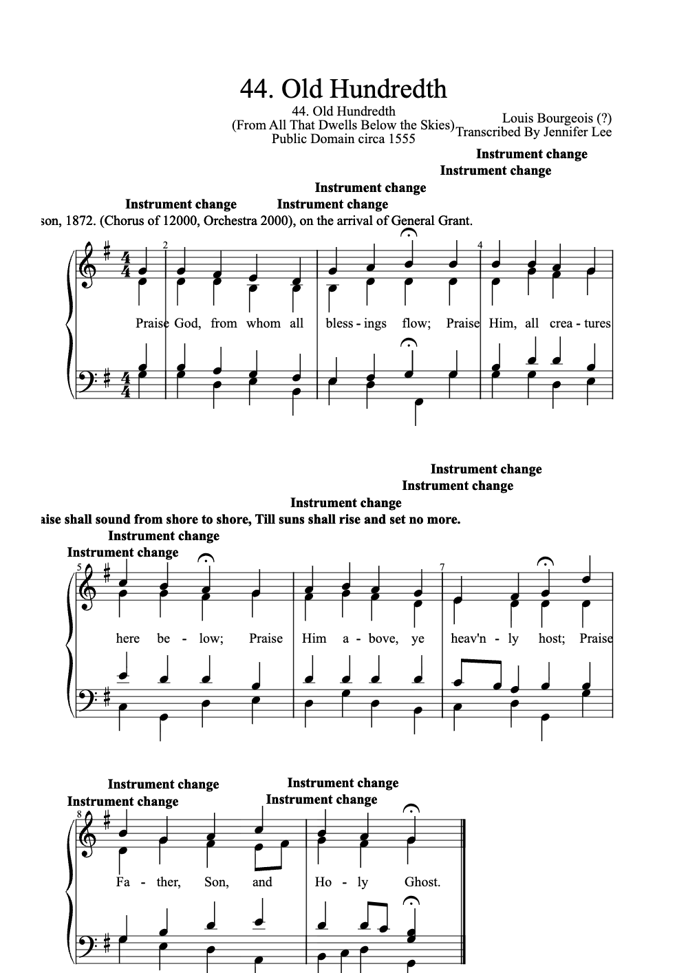 Sheet music preview for Old Hundredth