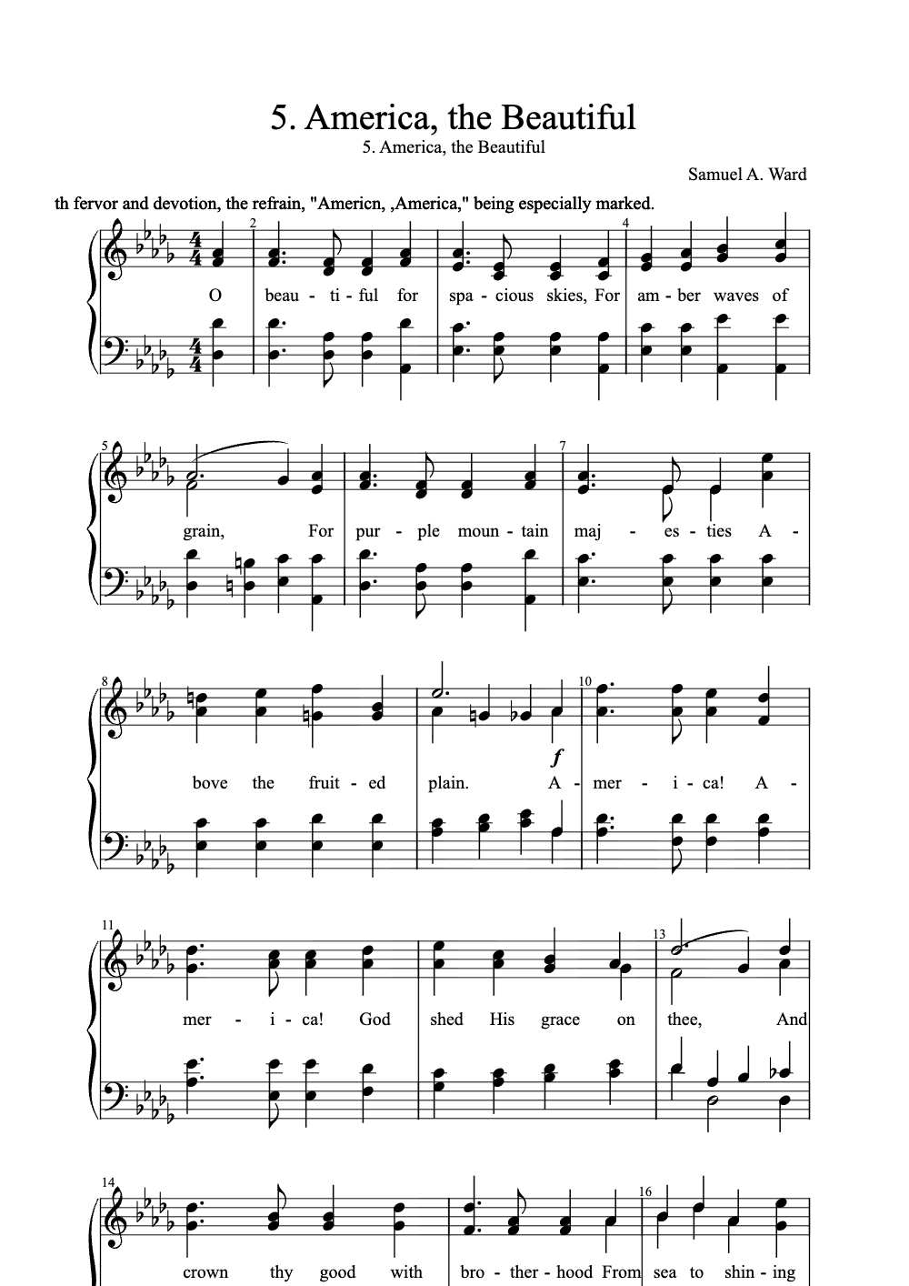 Sheet music preview for America, the Beautiful
