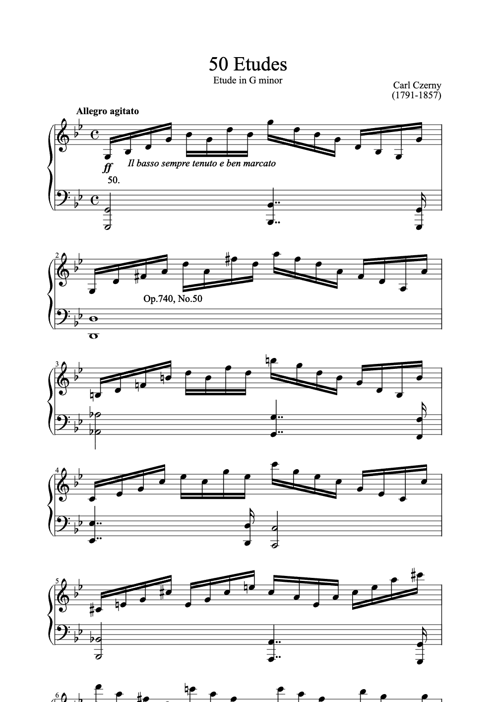 Sheet music preview for 50 Etudes