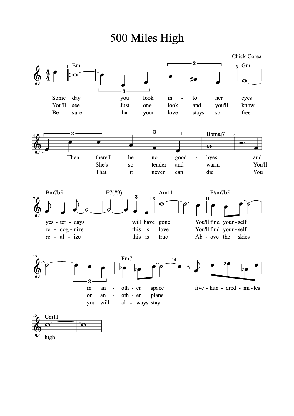 Sheet music preview for 500 Miles High