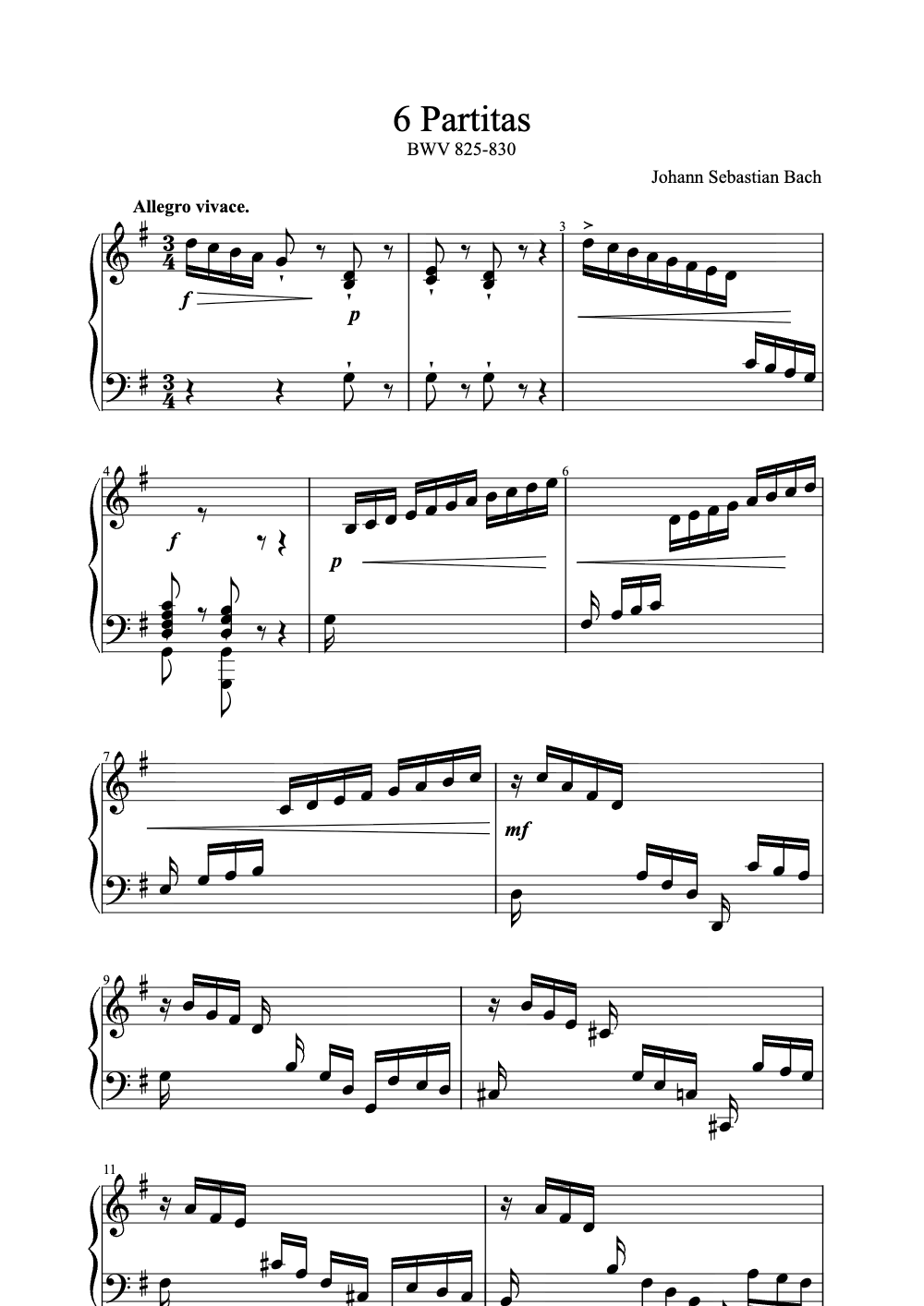 Sheet music preview for 6 Partitas
