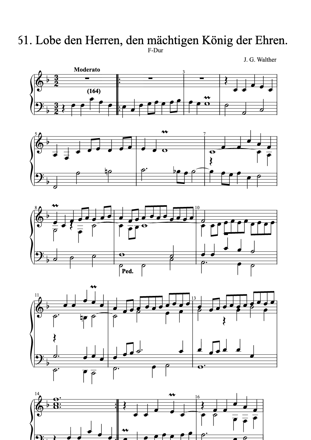 Sheet music preview for Lobe den Herren, den Mächtigen König der Ehren
