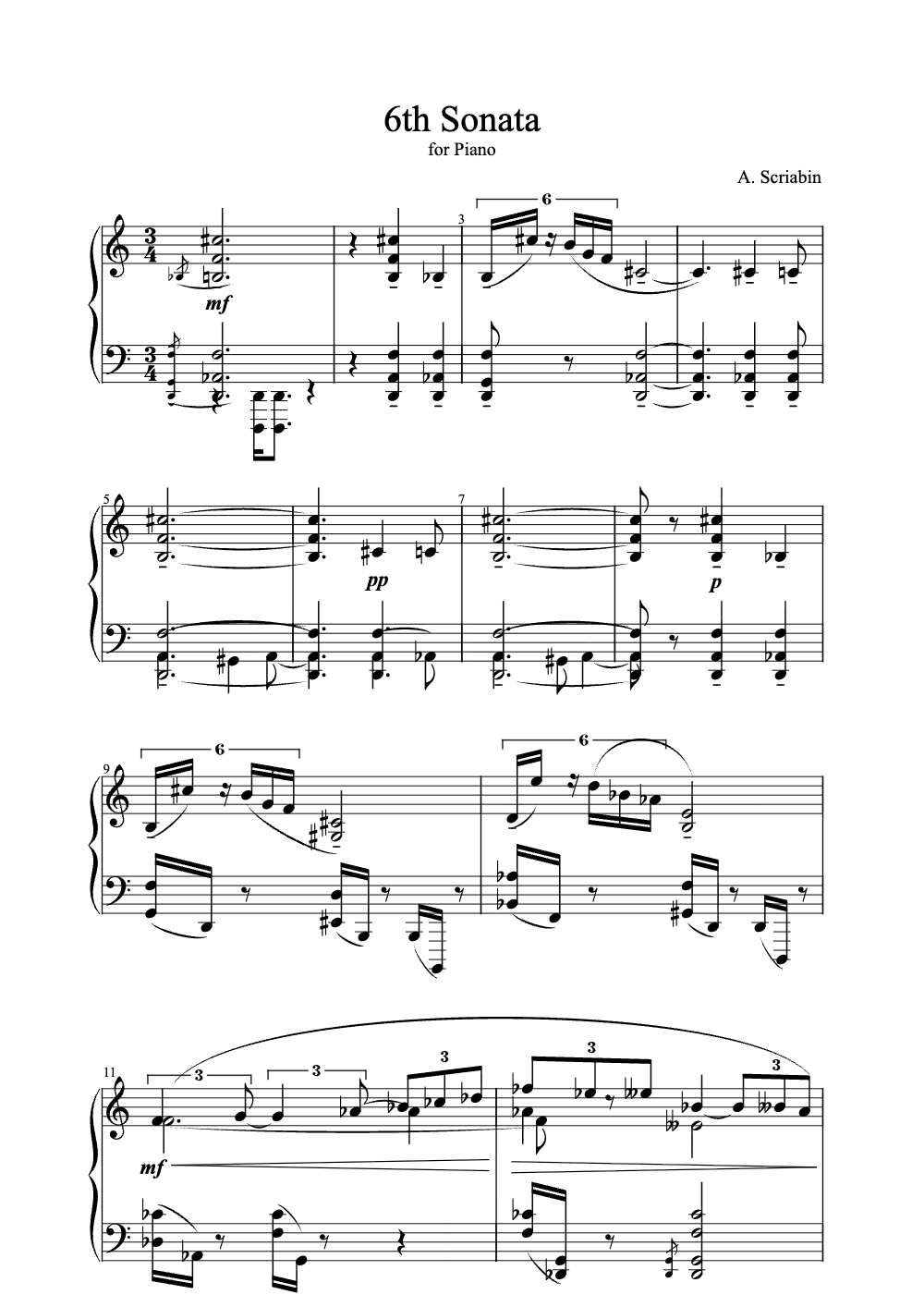 Sheet music preview for 6th Sonata