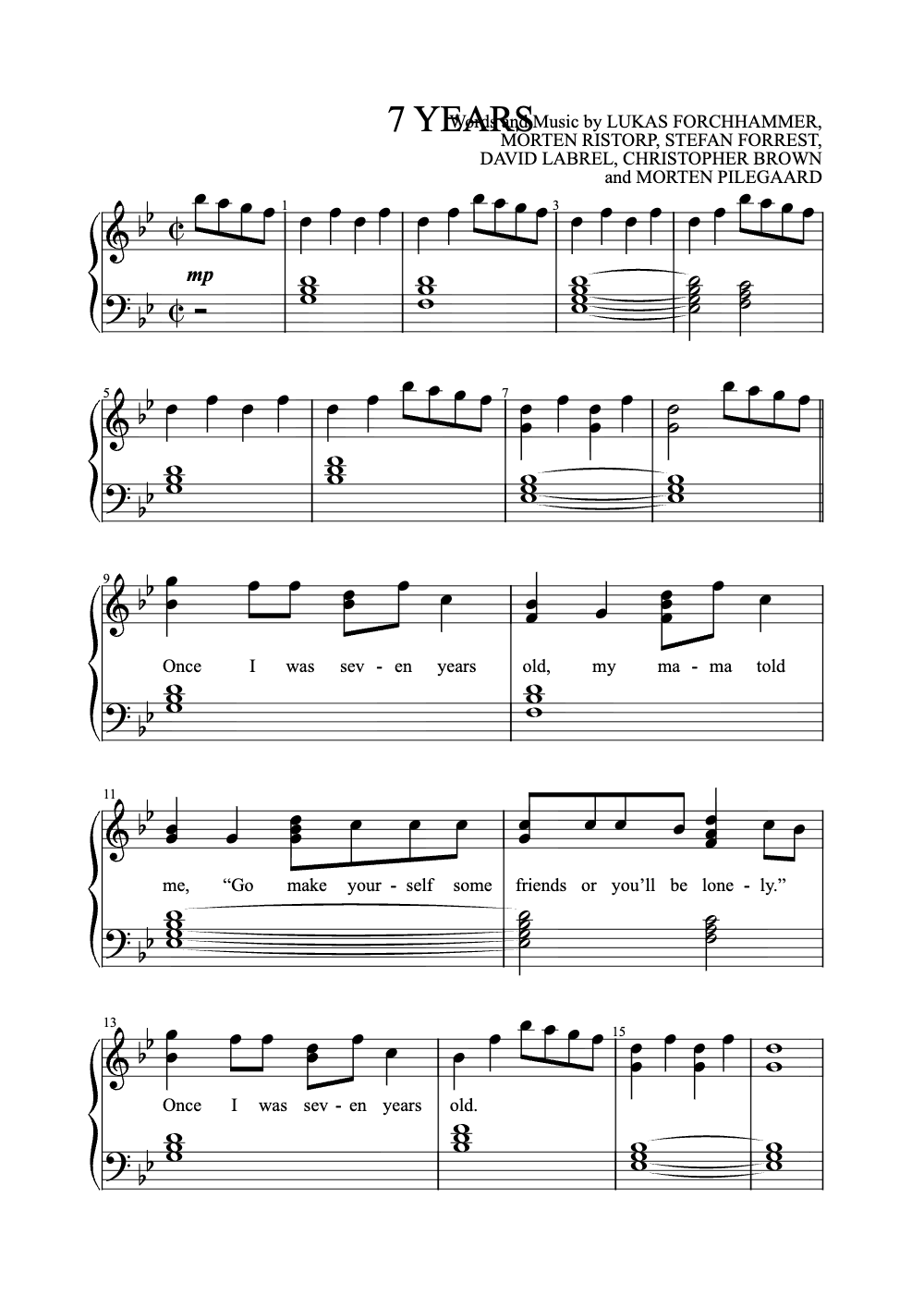 Sheet music preview for 7 Years