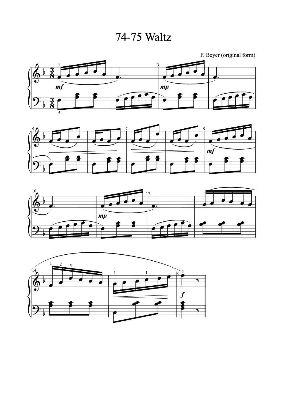 Sheet music preview for Waltz in A Minor, Op. 74 No. 75