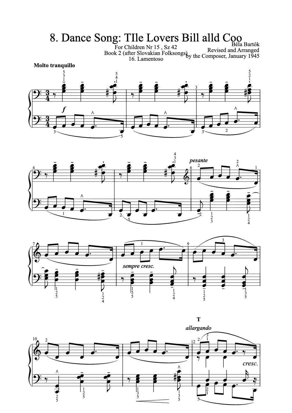 Sheet music preview for Dance Song: The Lovers Bill and Coo