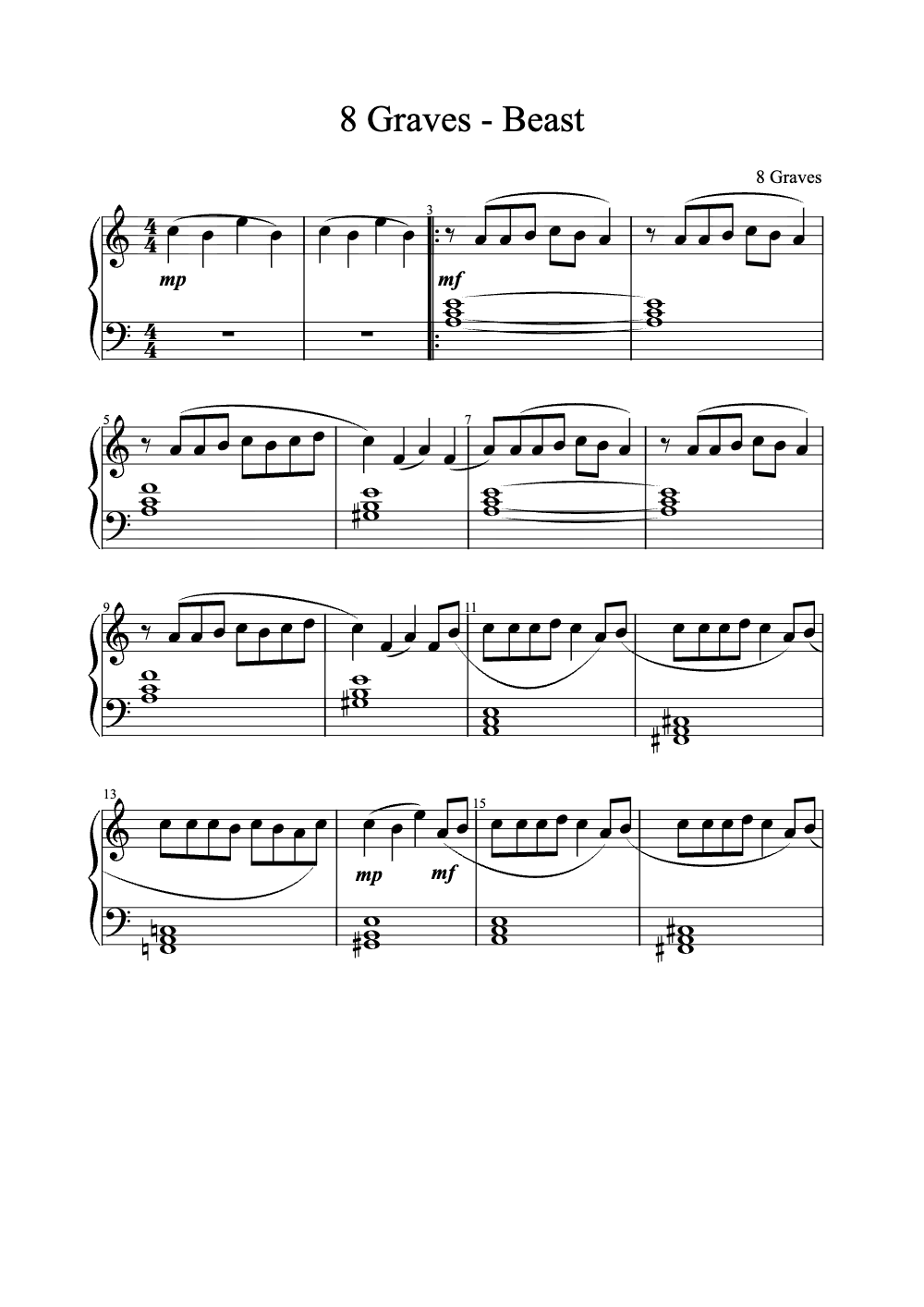 Sheet music preview for 8 Graves