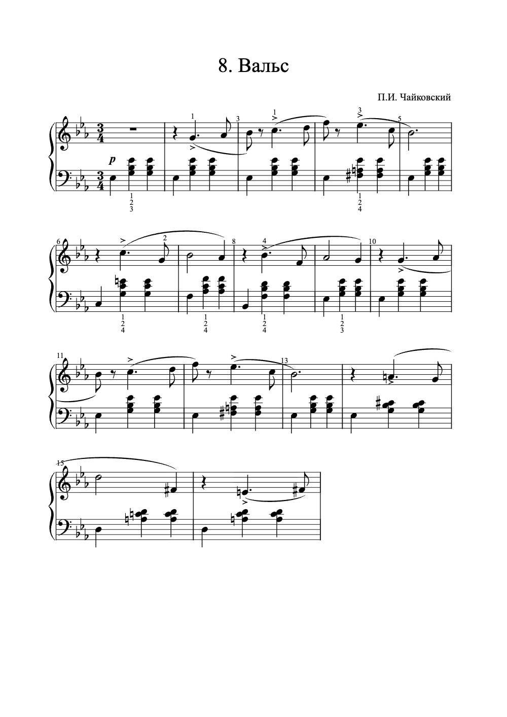 Sheet music preview for Waltz No. 8