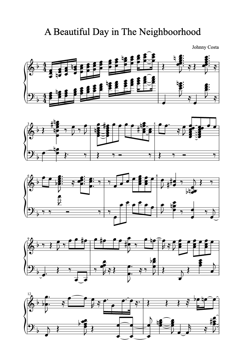Sheet music preview for A Beautiful Day in the Neighborhood