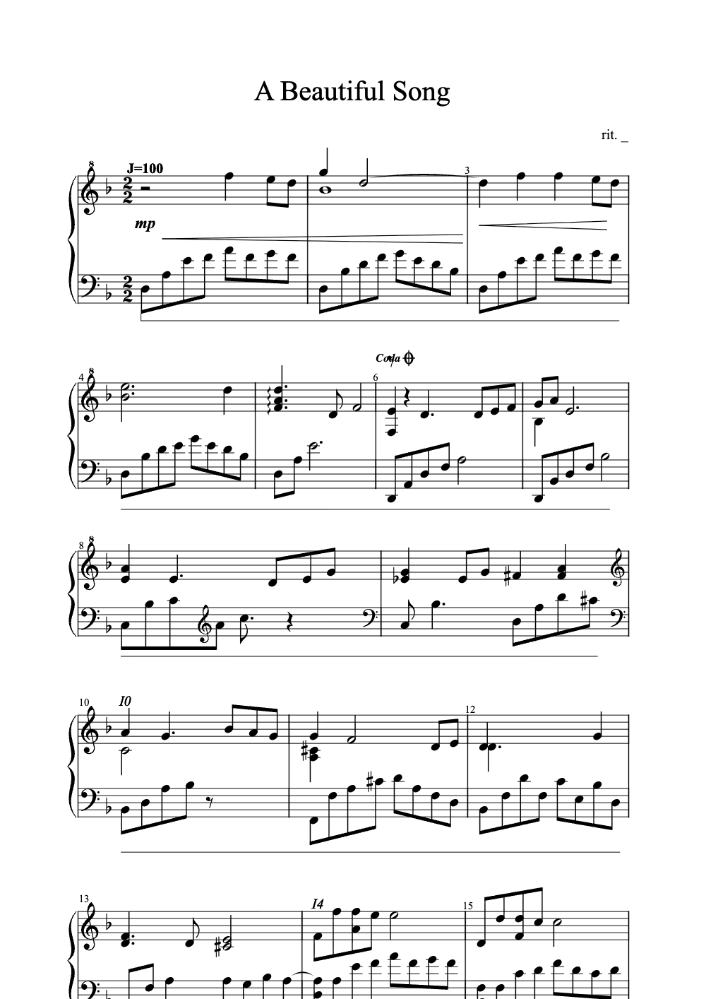 Sheet music preview for A Beautiful Song