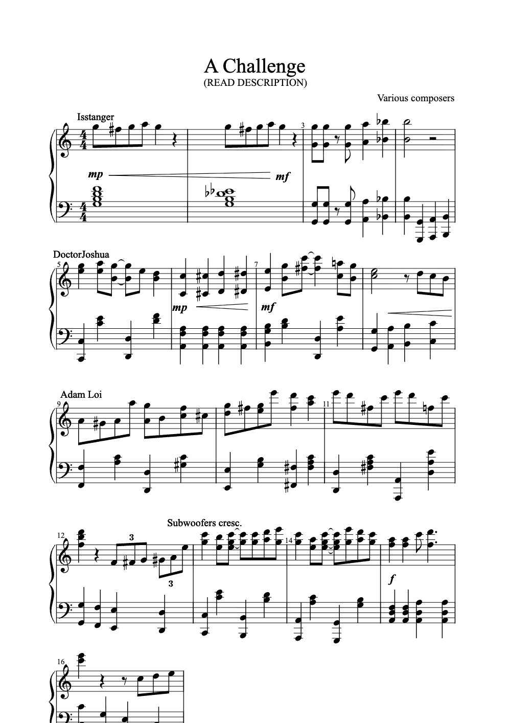Sheet music preview for A Challenge
