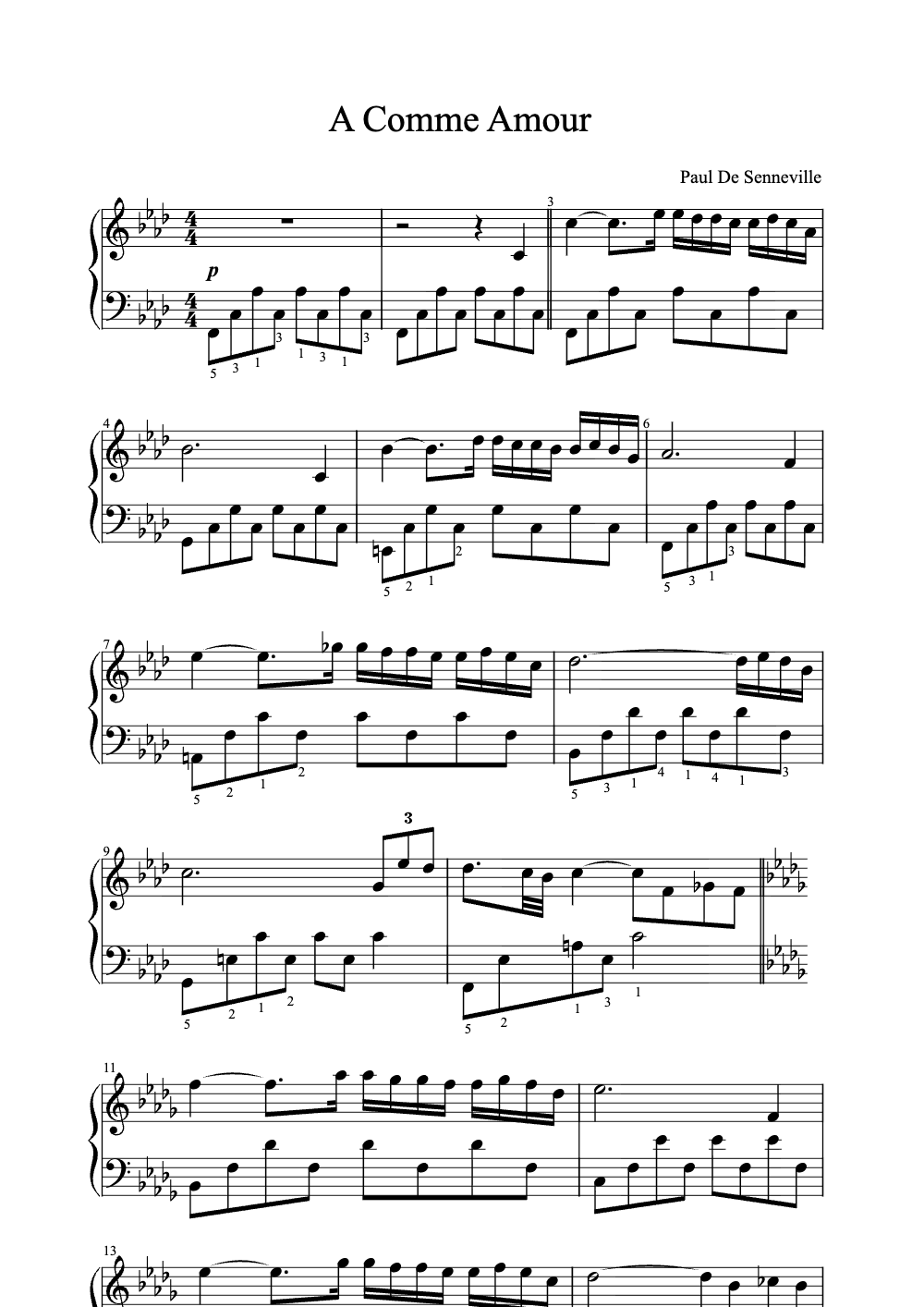 Sheet music preview for À Comme Amour