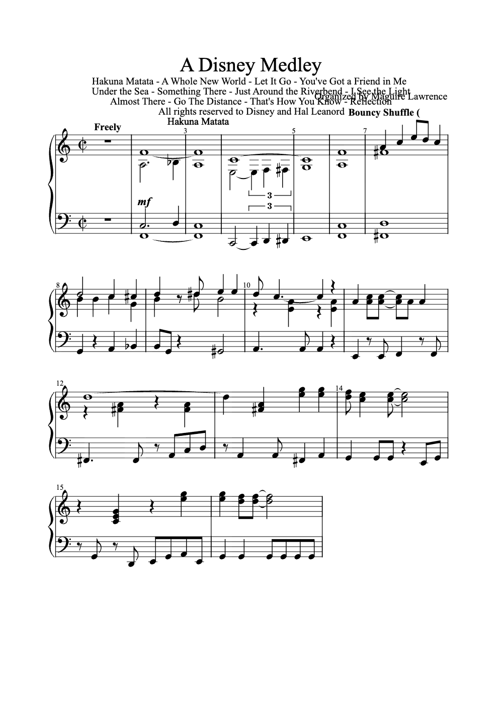 Sheet music preview for A Disney Medley