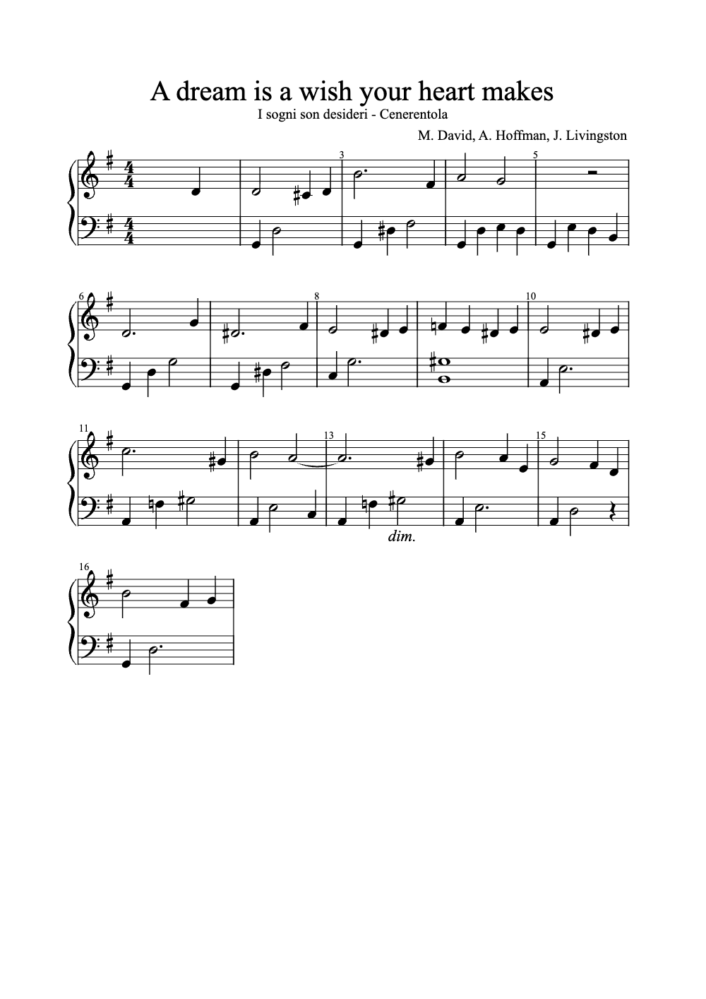 Sheet music preview for A Dream Is a Wish Your Heart Makes