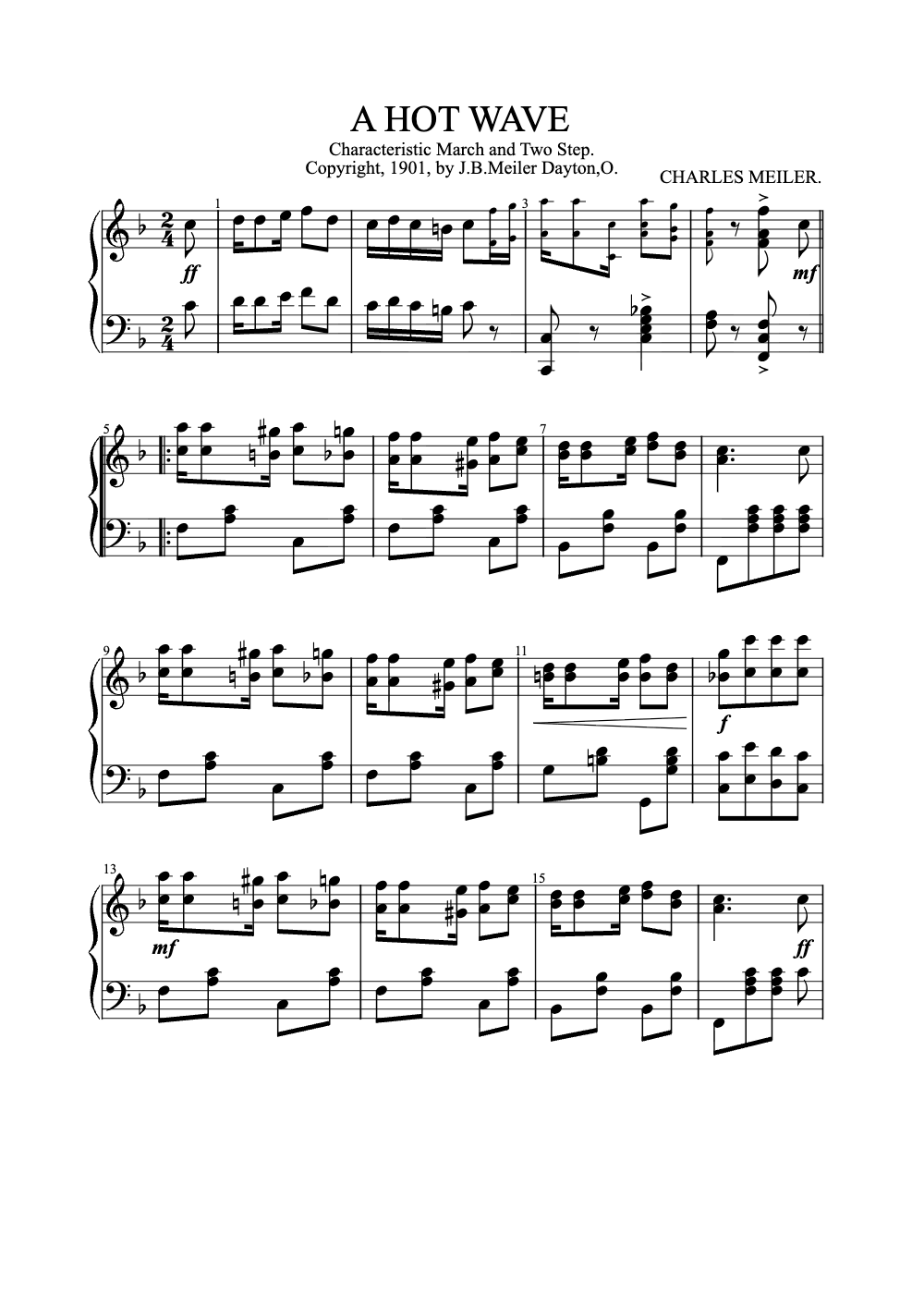 Sheet music preview for A Hot Wave