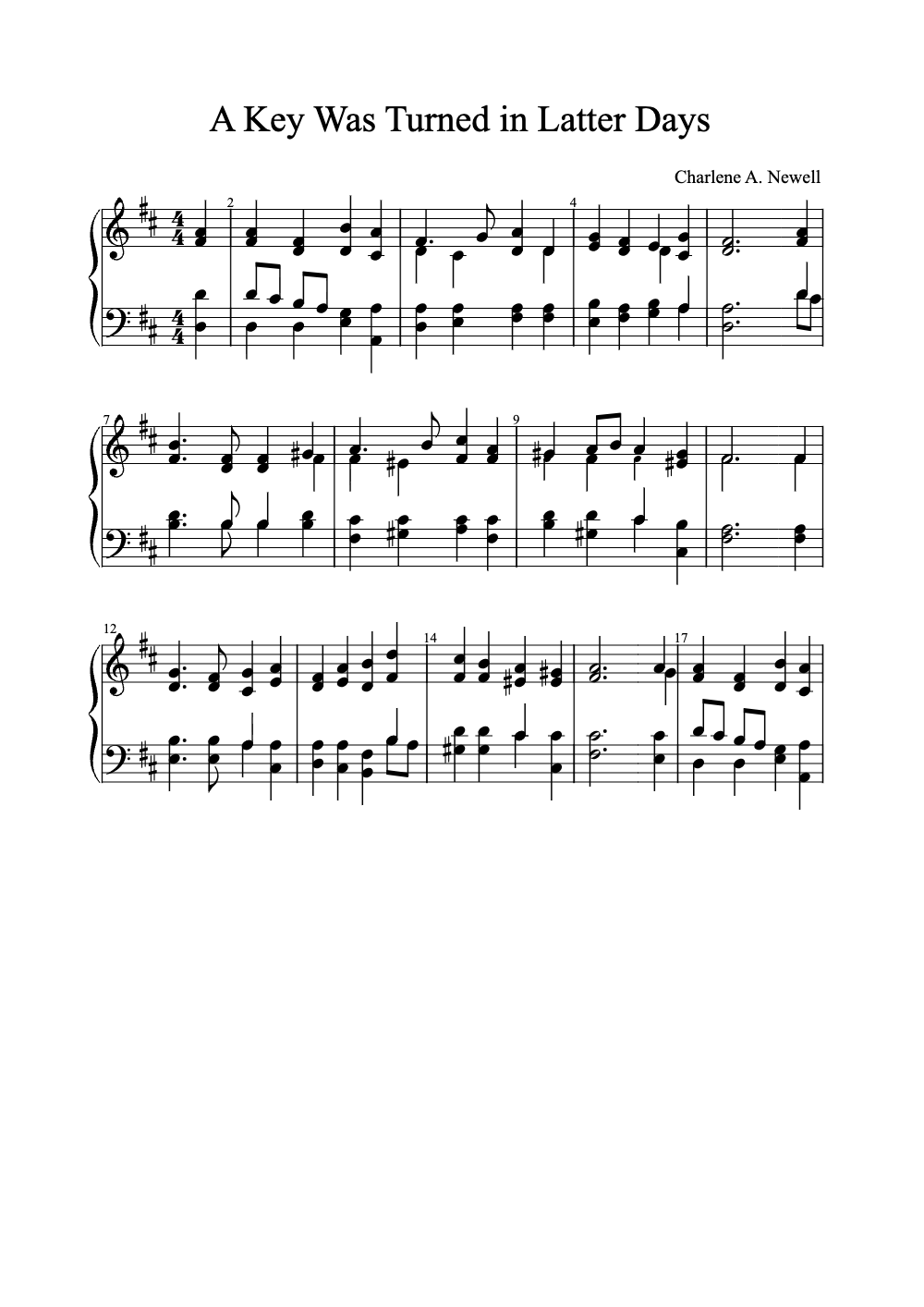 Sheet music preview for A Key Was Turned in Latter Days