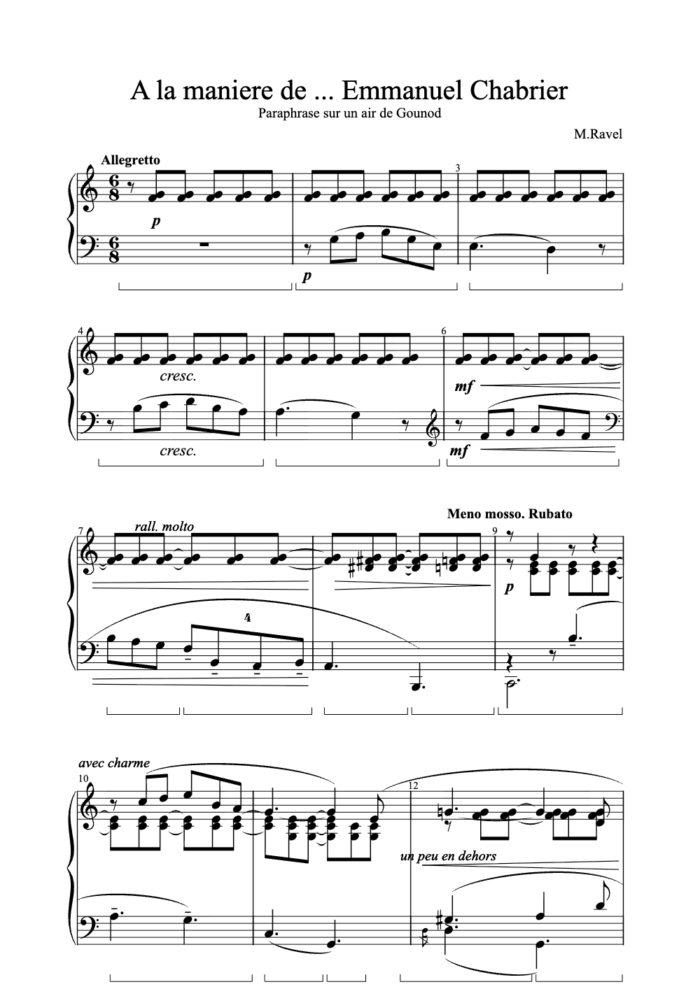Sheet music preview for À la Manière de ...