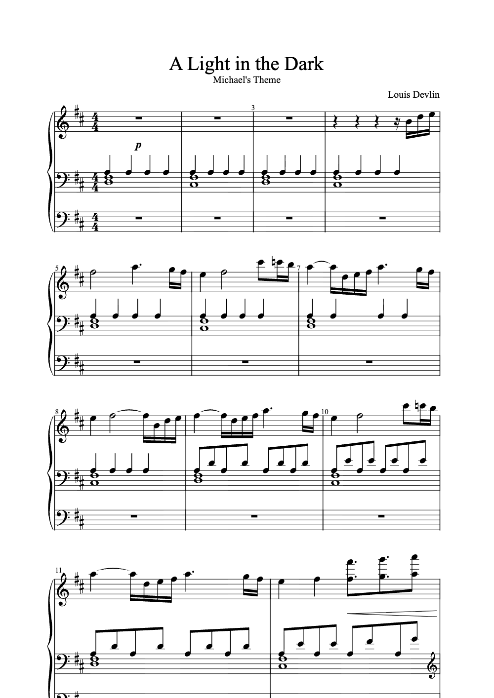 Sheet music preview for A Light in the Dark