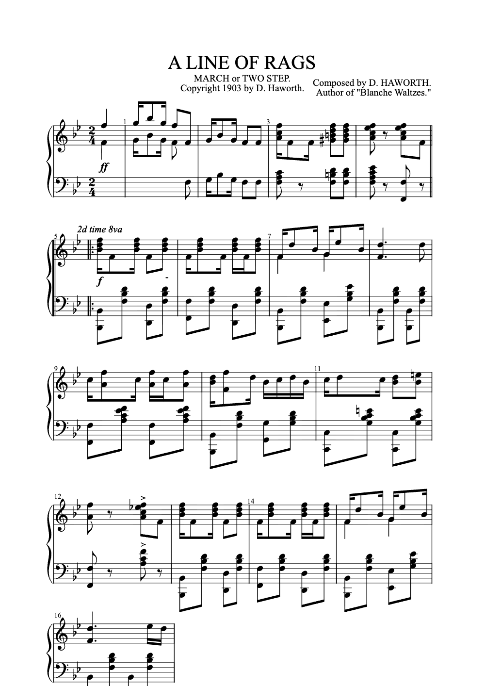 Sheet music preview for A Line of Rags