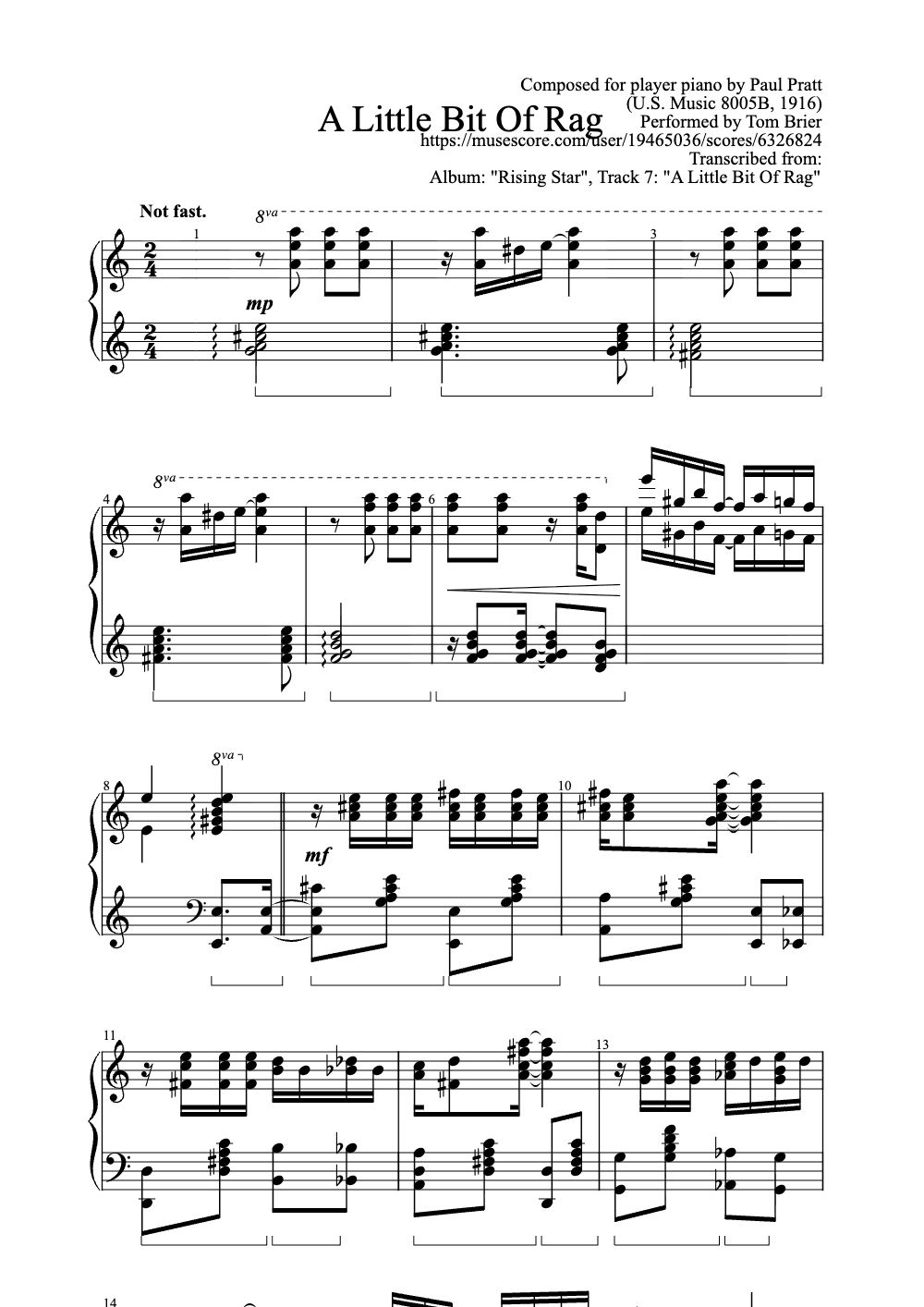 Sheet music preview for A Little Bit of Rag