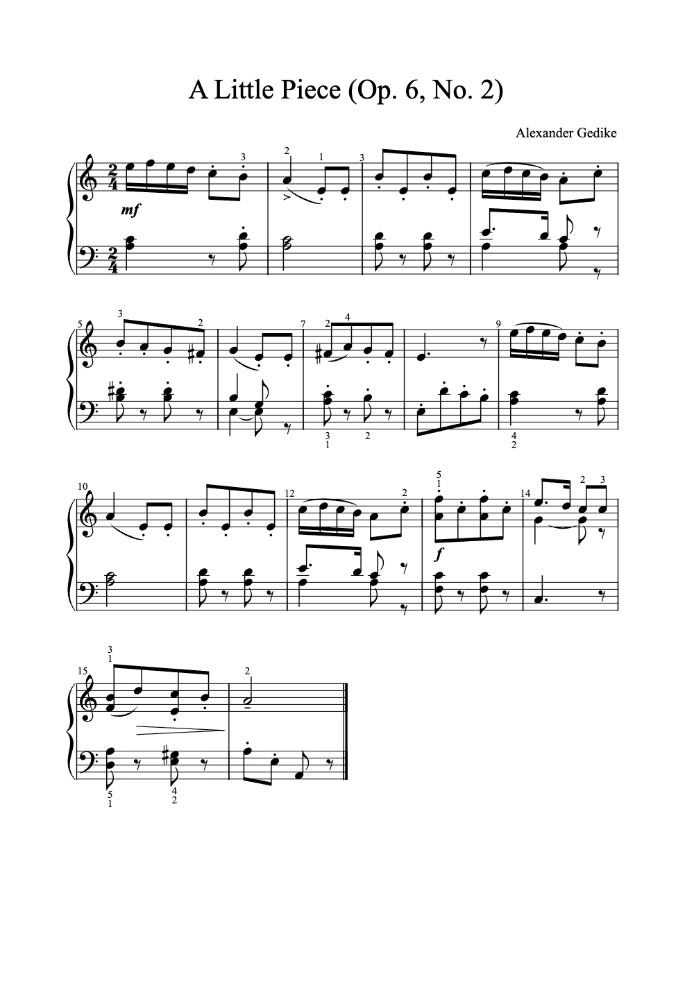 Sheet music preview for A Little Piece