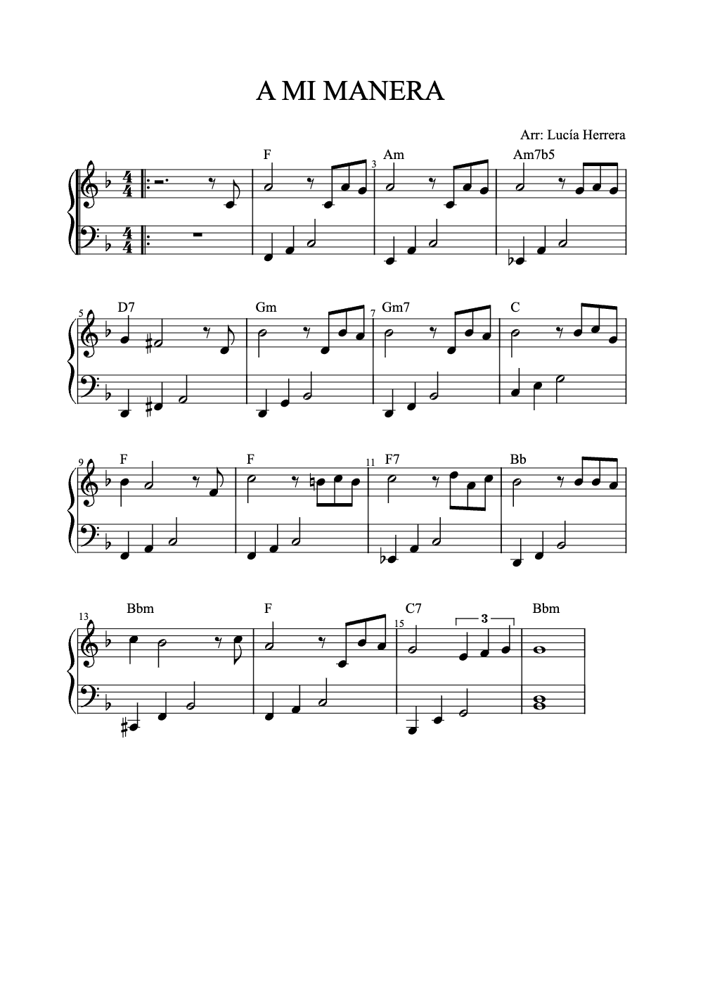 Sheet music preview for A Mi Manera