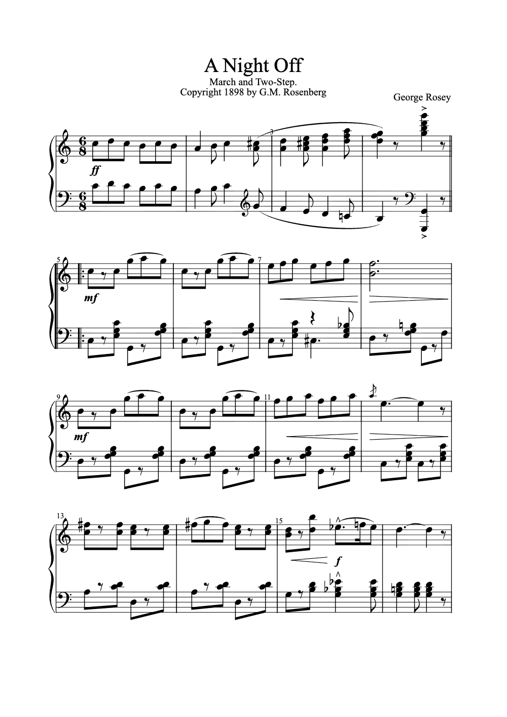 Sheet music preview for A Night Off