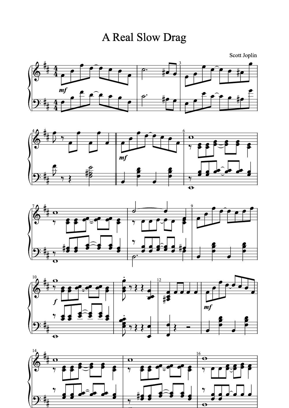 Sheet music preview for A Real Slow Drag