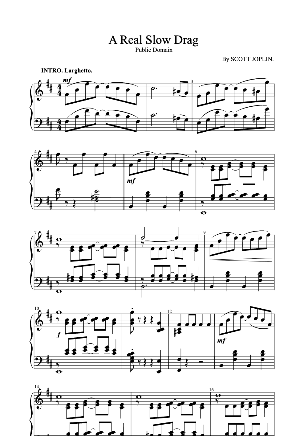 Sheet music preview for A Real Slow Drag