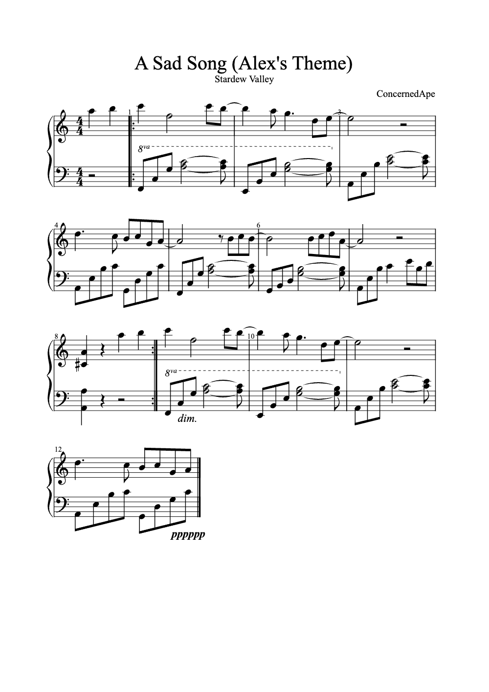 Sheet music preview for A Sad Song